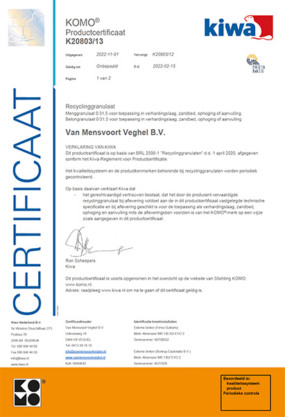 Van Mensvoort Veghel KIWA KOMO