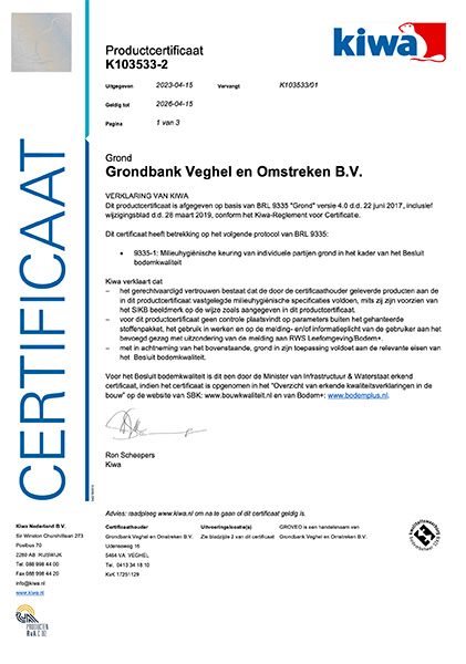 Van Mensvoort - Grondbank BRL 9335 certificaat